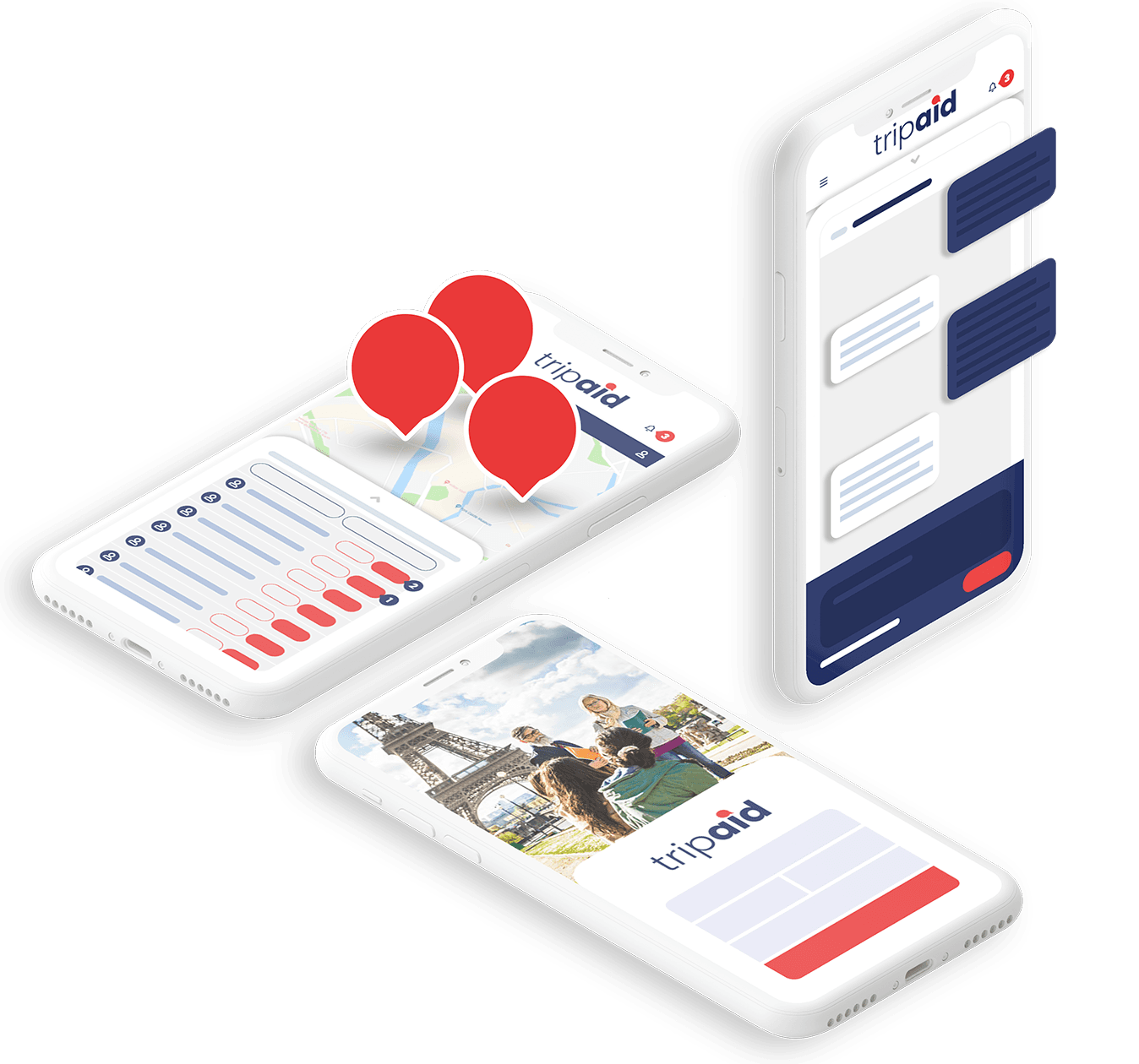 Tripaid product artwork with trip details and mobile coordination screens