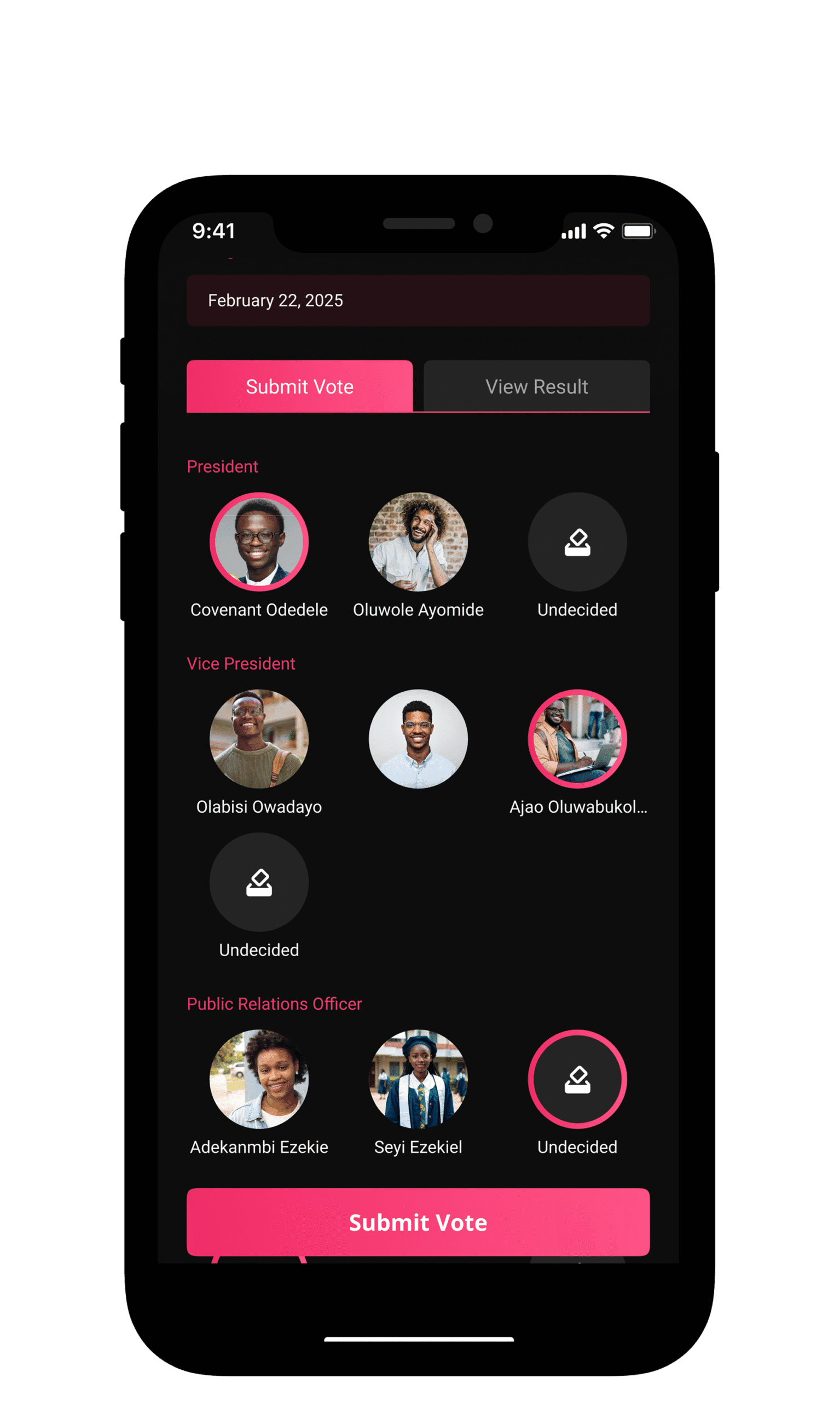 SmartBallot product artwork showing candidate selection and the voting control